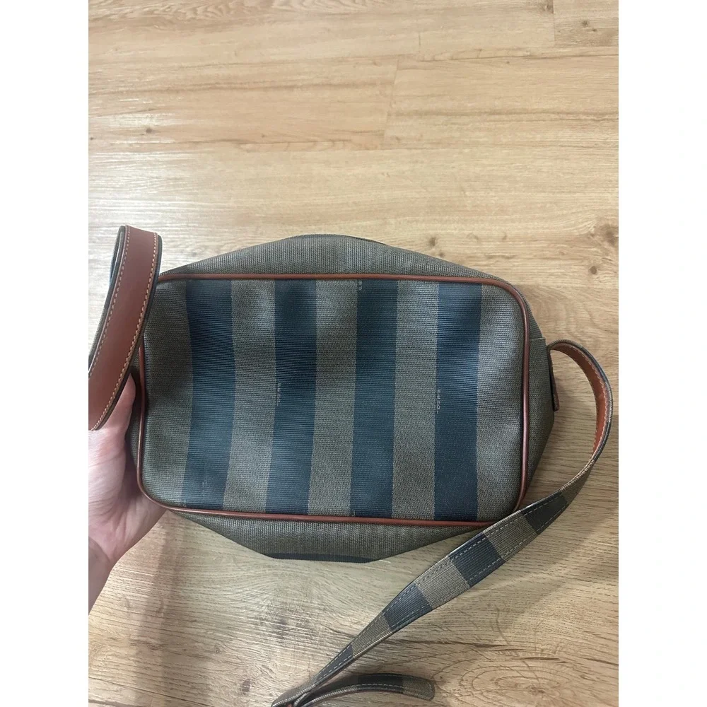 Fendi Roma Vintage Pequin Striped Crossbody Bag Brown Leather 172-251200-018